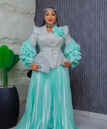 Dramatic Sleeve Top and Pleated Skirt | Mother of The Bride Graduation Celebration Wedding Guest