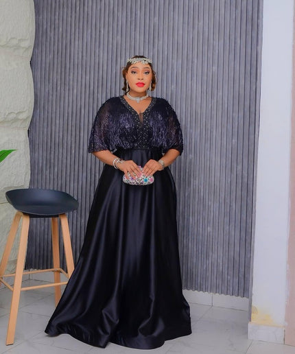 Fancy Embellished Cape A-Line Gown | Mother of The Bride Anniversary Celebration Birthday Photoshoot Party