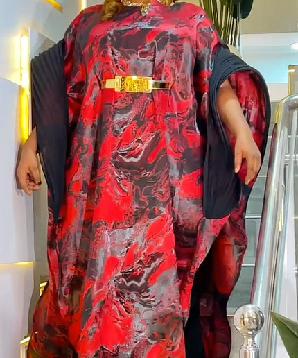 Brown Kaftan Brocade Dress & Matching Headband, African Bubu Wedding Guest Attire Engagement Ceremony