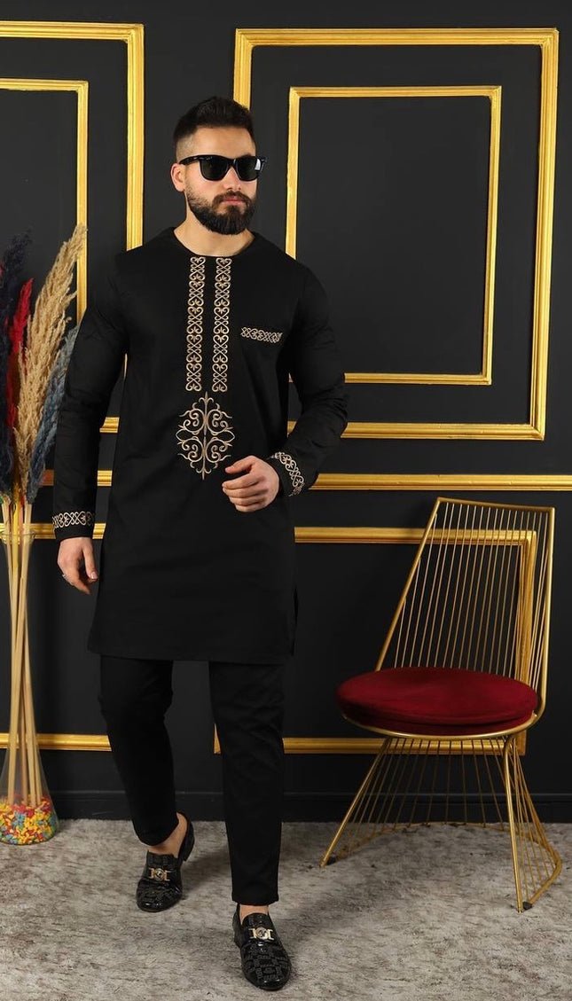 African Men's Clothing Embroidered Shirt Pants Cotton