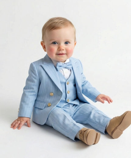 Boys' Pinstripe Slim Fit 5-Piece Suit Set: Wedding Ring Bearer Baptism Graduation Birthday Party Photoshoot
