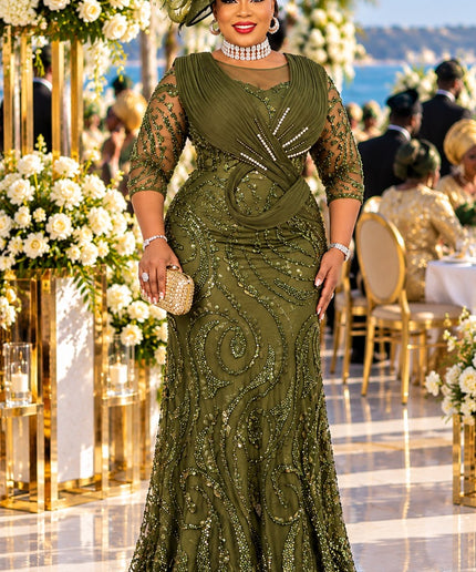 Elegant Sculptural Shoulder Beaded Embellished Maxi Dress for All Black Attire Wedding Guest Mother of The Bride Formal Evening Gown