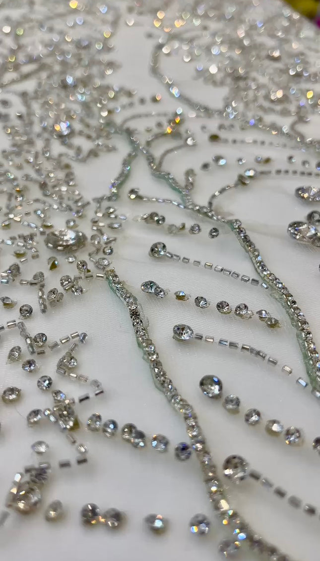 Sparkly Swarovski Crystal Hand Beaded Fabric Dressmaking Wedding Dress Bridal Reception Evening Gown Pageant Birthday Party Prom Dress