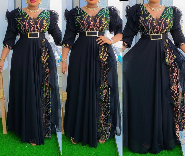 Sequin Ruffle Sleeve Maxi Dress | Birthday Party Graduation Mother of The Bride