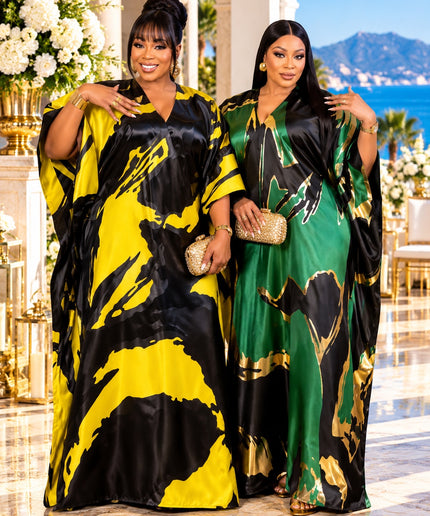 Luxury Yellow Brocade Kaftan Dress Bubu African Wedding Guest Attire Mother of The Bride Holiday Cocktail Party Outfit Floor-Length Formal Evening Gown Plus Size
