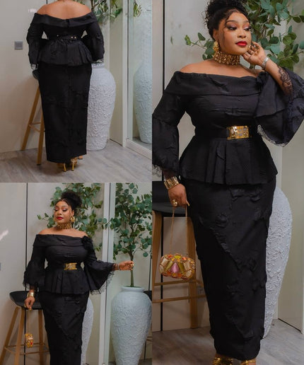 Elegant Purple Off-The-Shoulder 3D Flower Flare Sleeve Peplum Dress for Wedding Guest Birthday Photoshoot Cocktail Dinner Reception