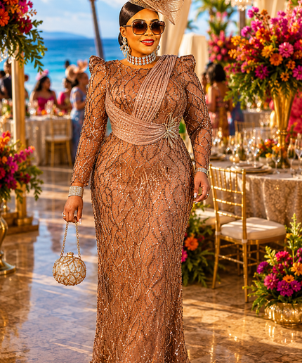 "Center of Attention" Black Beaded Sequin Formal Evening Dress Mother of The Bride Attire Wedding Guest Birthday Party Church Cocktail Reception Plus Size