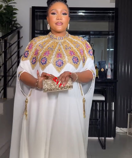 White Embellished Tassel Kaftan Gown for Wedding Guest Dress Mother of The Bride Birthday Party Engagement Ceremony Cocktail Reception