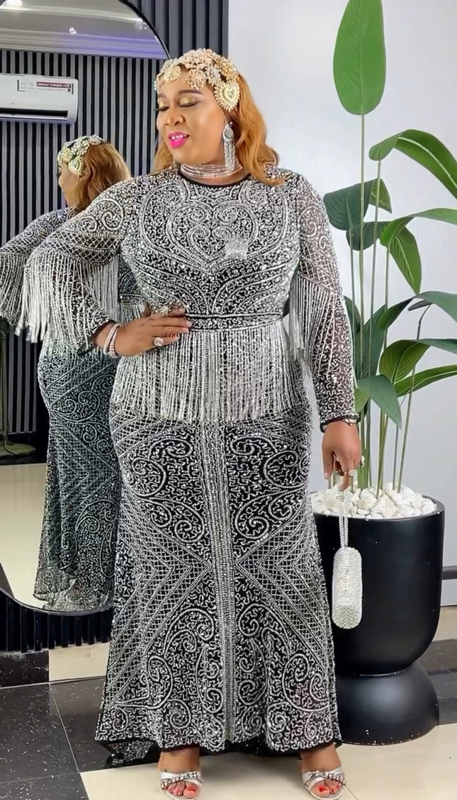 Crystal Fringe Beaded Gown | Wedding Guest Celebrant Mother of The Bride