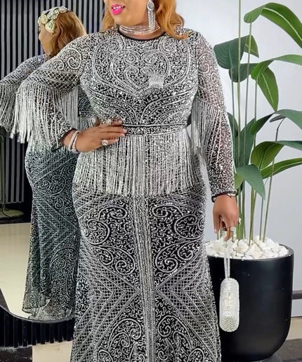 Crystal Fringe Beaded Gown | Wedding Guest Celebrant Mother of The Bride