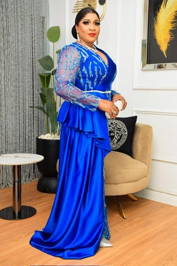 Plus Size Blue Embellished Slit Maxi Gown Mother of The Bride Dress Wedding Guest Birthday Cocktail Anniversary Dinner Photoshoot