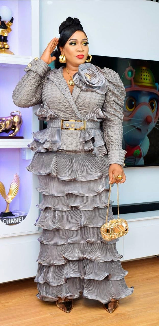 White Embellished Wedding Guest Dress Pleated Waterfall Ruffles, Birthday Party Celebrant Photoshoot, Mother of The Bride Mermaid Gown