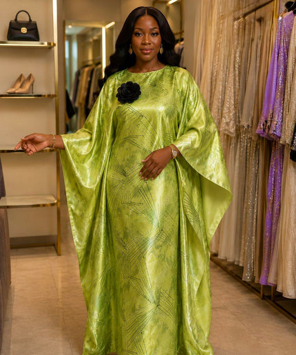 Rose Pink Brocade Kaftan Dress with Detachable 3D Flower, African Bubu Wedding Guest Attire Mother of The Bride Engagement Ceremony Formal Evening Abaya Birthday Party Outfit