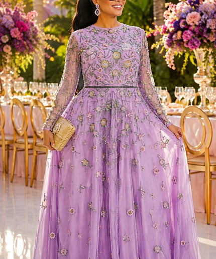 "They Won't Forget You" Orange Hand-Embellished Beaded Floral Sequins A-Line Gown for Bridal Reception Attire Wedding Guest Mother of The Bride Celebrant Birthday Party Formal Evening Dress Plus Size