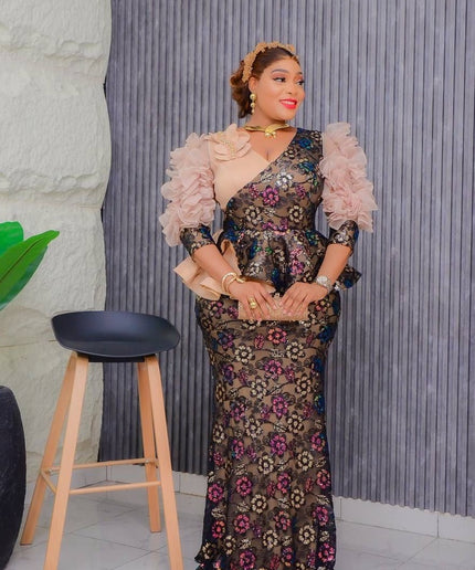 Dramatic Sleeve Peplum Mermaid Dress | Birthday Party Wedding Guest