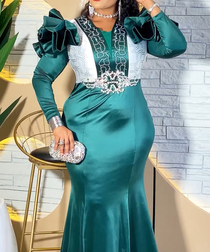 Gold Embellished Ruffle Mermaid Dress - Mother of The Bride Evening Gown Wedding Guest Anniversary Gala