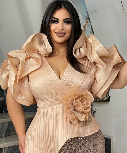 Dramatic Ruffle Sleeve Sequin Maxi Dress | Wedding Guest Look Birthday Party Mother of The Bride