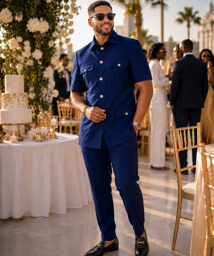 Men's White Party Outfit Matching Stretch Cotton Top & Pants 2-Piece Set for Wedding Guest Birthday Photoshoot Graduation Church Anniversary