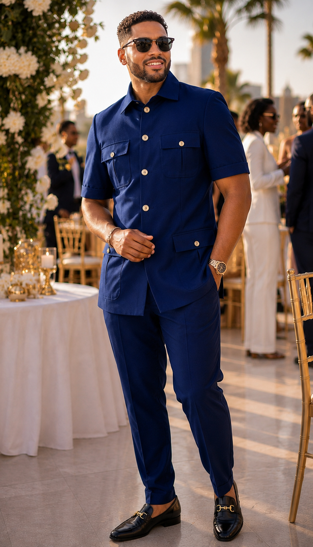 Men's Blue Wedding Guest Outfit 2-Piece Pants Set Birthday Photoshoot Graduation Church Anniversary Cocktail