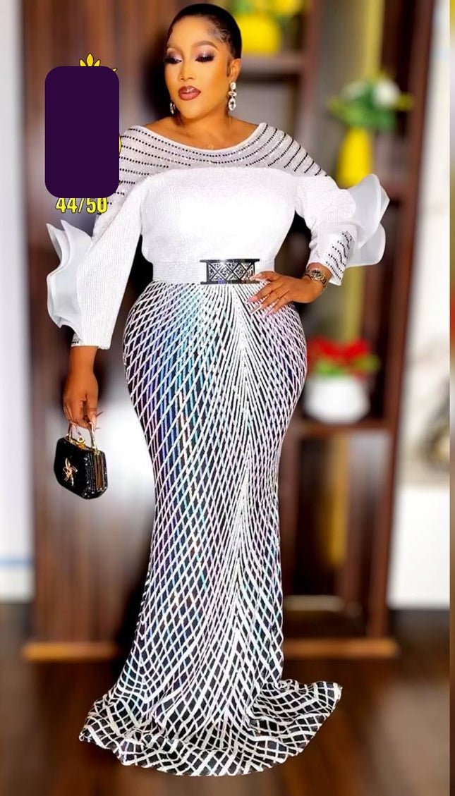 Dramatic Sleeve Sequin Maxi Dress | Birthday Party Photoshoot Celebrant Wedding Guest
