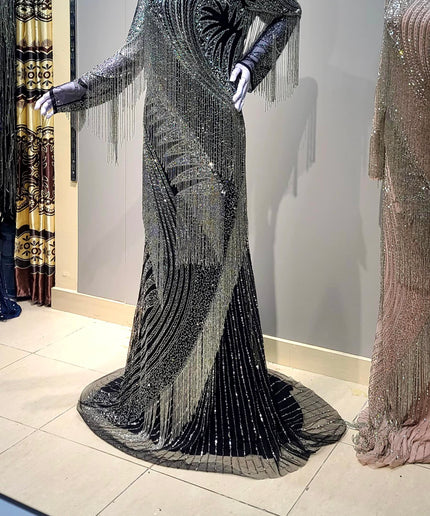 Fringe Crystal-Embellished Maxi Dress | Bridal Wedding Birthday Prom