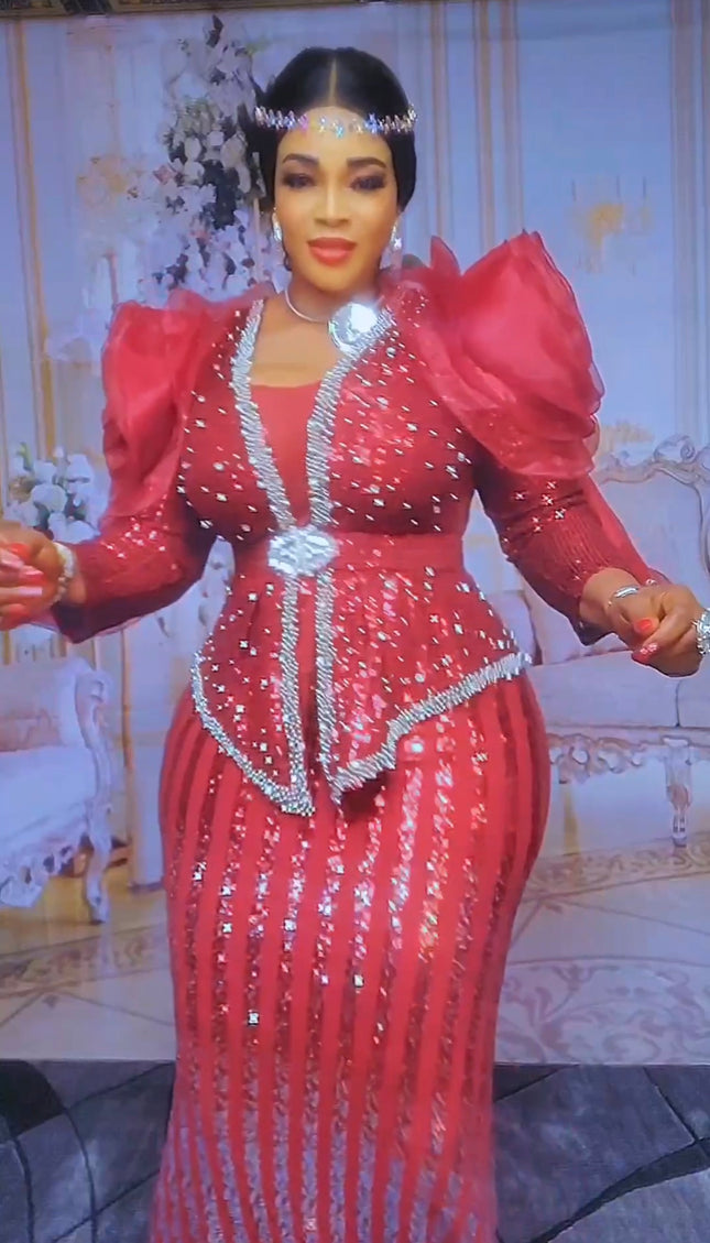 White Sequin Embellished Ruffle Sleeve Peplum Mermaid Dress for Wedding Guest Mother of The Bride Birthday Party Gala Anniversary Engagement Ceremony