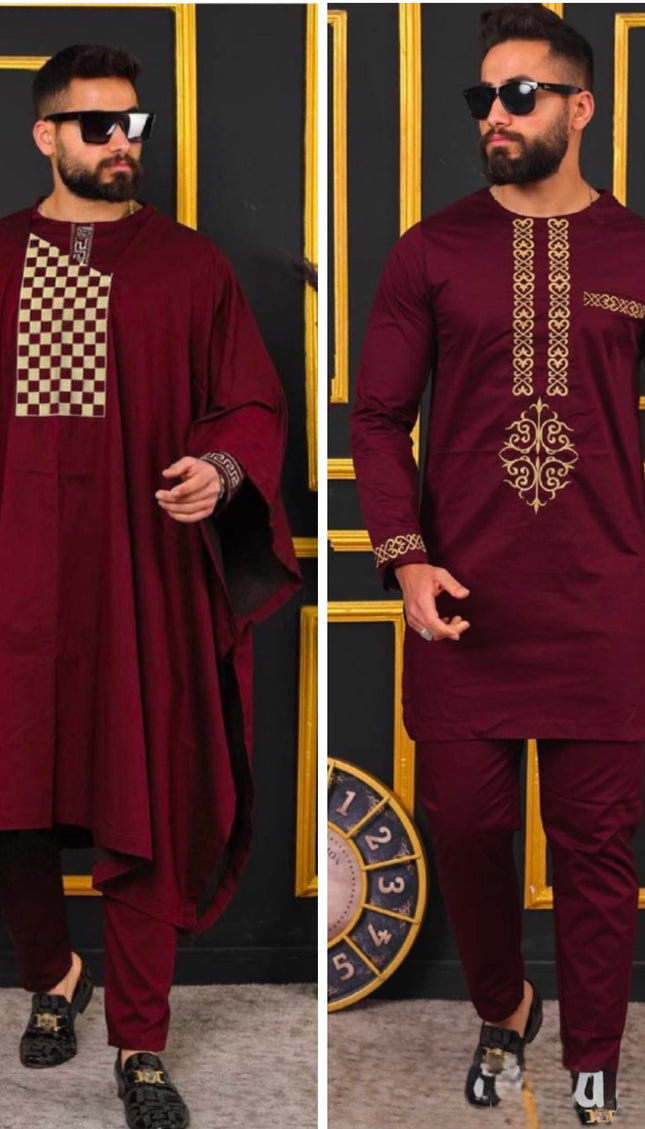 African Men's Clothing Agbada Shirt Pants Embroidery