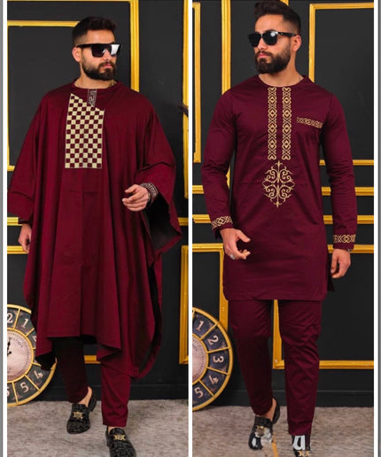 African Men's Clothing Agbada Shirt Pants Embroidery