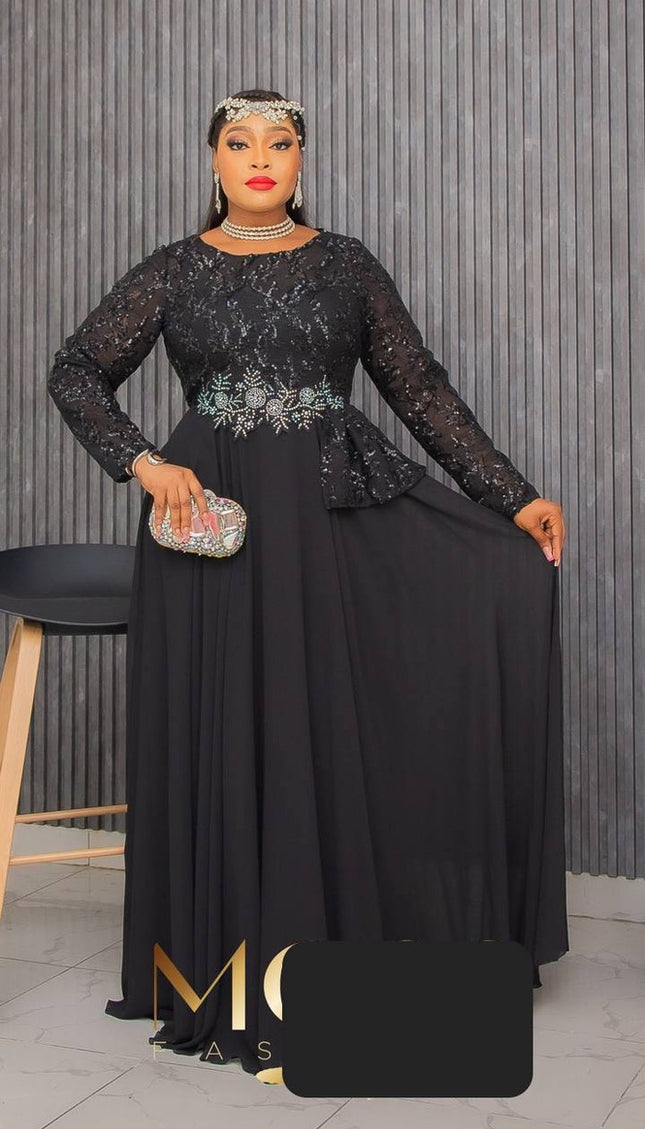 Applique Embellished Pleated Gown | Wedding Guest Birthday Party Celebrant