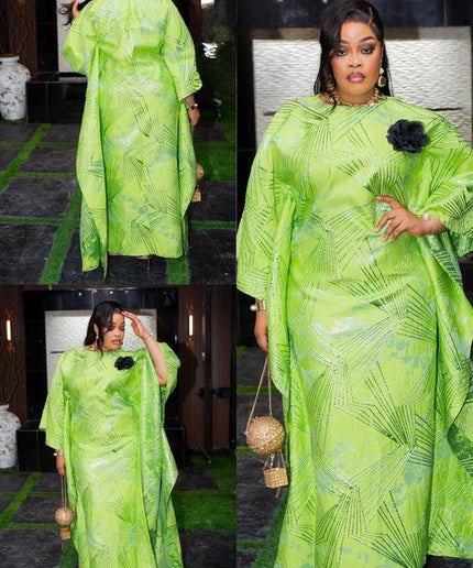 Statement Gold Brocade Bubu with 3D Detachable Flower, African Wedding Guest Dress Engagement Ceremony Mother of The Bride Attire