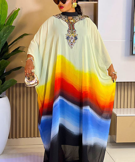 Yellow Bead-Embellished Neckline Kaftan Maxi Dress African Boubou Wedding Guest Attire Mother of The Groom Party Outfit