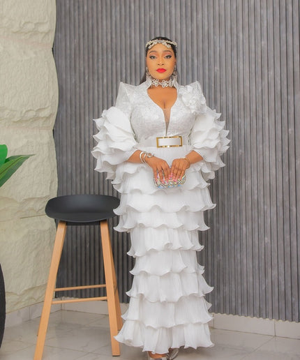 Dramatic Ruffle Wedding Guest Dress, Plus Size Mother of The Bride Mermaid Gown, Bridal Reception Birthday Party Cocktail Anniversary Gala