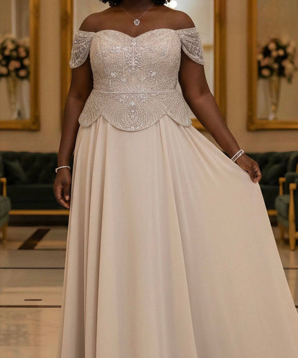 Black Off Shoulder Embellished A-Line Dress for Mother of The Bride Gown Wedding Guest Party