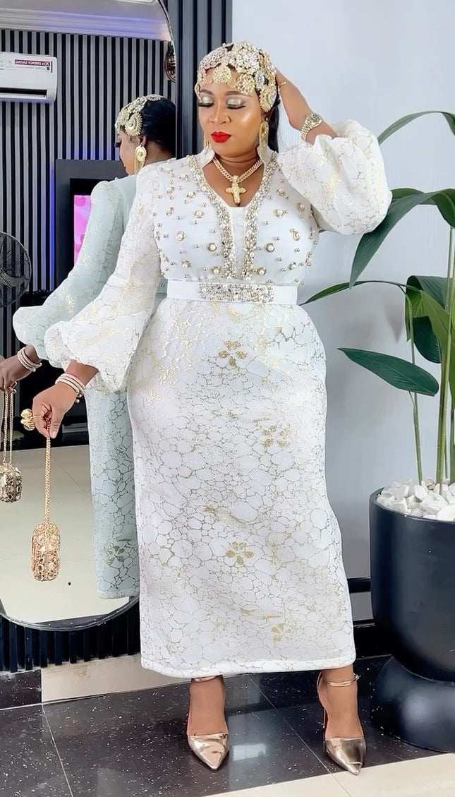 White Beaded Embellished Maxi Dress