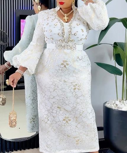 White Beaded Embellished Maxi Dress