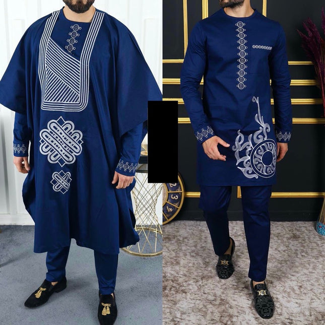 African Men's Clothing Agbada Shirt Pants Embroidery | 4 Colors