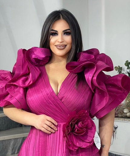 Dramatic Ruffle Sleeve Sequin Maxi Dress | Wedding Guest Look Birthday Party Mother of The Bride