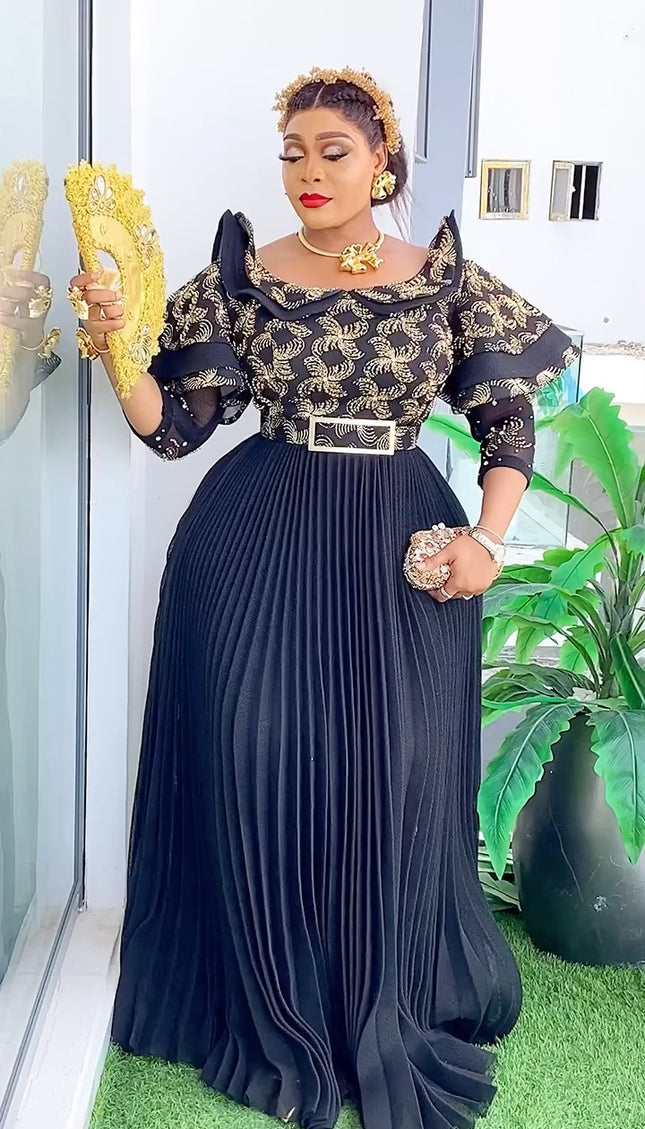 Ruffle Embellished A-Line Gown