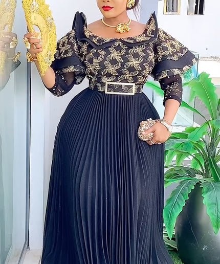 Ruffle Embellished A-Line Gown