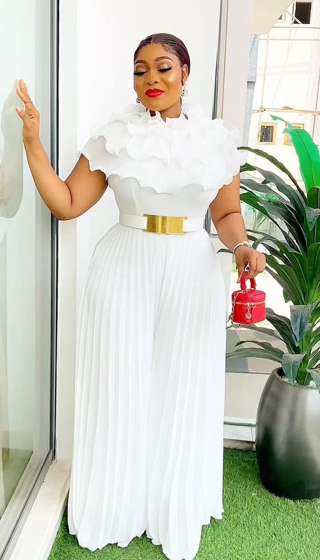 Ruffle Pleated Wide Leg Jumpsuit | Birthday Party Wedding Guest Summer Fashion