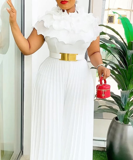 Ruffle Pleated Wide Leg Jumpsuit | Birthday Party Wedding Guest Summer Fashion