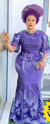 Purple Embroidered Mermaid Dress | Wedding Guest Mother of The Bride Birthday Party Evening Gown