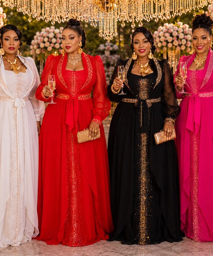 Pink Rhinestone Kaftan Maxi Dress for Wedding Guest Mother of The Bride Cocktail Birthday Party 2-Piece Formal Evening Outfit