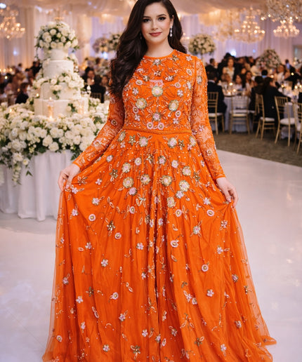 Statement Red Embellished Long Sleeve A-Line Gown: Mother of The Bride or Groom Birthday Party Celebrant Photoshoot Wedding Guest