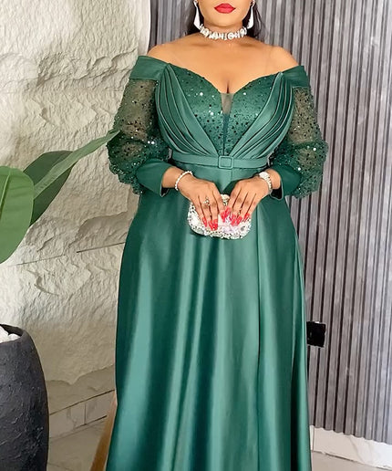 Off-The-Shoulder Sequin A-Line Gown | Party Birthday Bridal Graduation Mother of The Bride Wedding Guest