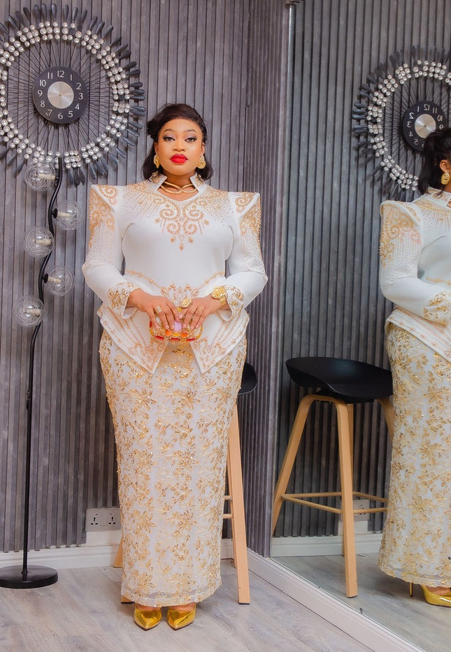 White Embellished Peplum Birthday Dress, Plus Size Mother of The Bride Outfit Wedding Guest Party Cocktail Gala