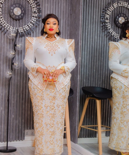 White Embellished Peplum Birthday Dress, Plus Size Mother of The Bride Outfit Wedding Guest Party Cocktail Gala