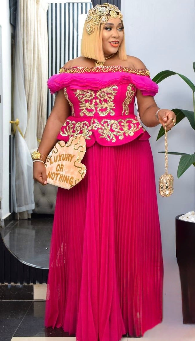 Black Off-Shoulder Embellished Pleated Twirl A-Line Dress: Wedding Guest Attire Engagement Ceremony Birthday Photoshoot