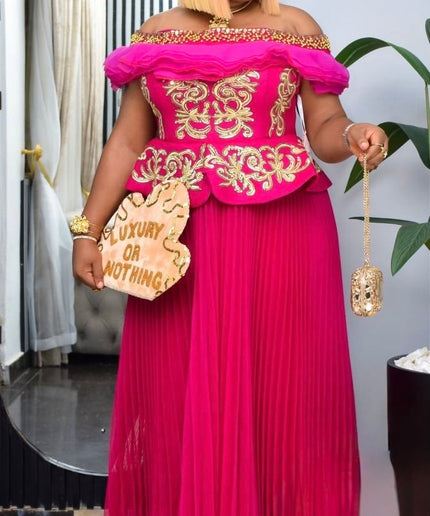 Black Off-Shoulder Embellished Pleated Twirl A-Line Dress: Wedding Guest Attire Engagement Ceremony Birthday Photoshoot