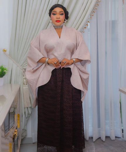 Luxury Purple Kaftan Wrap Top & Chantilly Lace Maxi Skirt Set for Wedding Guest Mother of The Bride Birthday Dinner Cocktail Party Church Gala Anniversary Photoshoot Outfit Rich Auntie Boubou